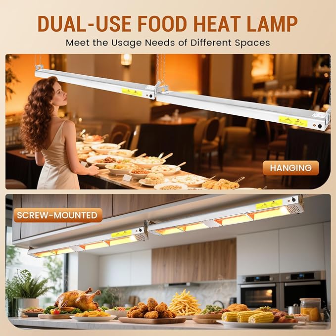 55-Inch Food Heat Lamp - 1400W Commercial Food Warmer Lamp Overhead Stainless Steel Catering Heat Lamps Electric Strip Heater for Restaurant Buffet Parties Kitchen, Silver 115V