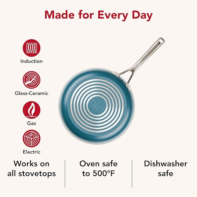 KitchenAid Hard Anodized Ceramic Induction Nonstick Pots and Pans Set with Saucepans, Frying Pans, Stockpot, and Lids, Dishwasher Safe, 9 Piece Cookware Set with Stainless Steel Handles - Agave Blue
