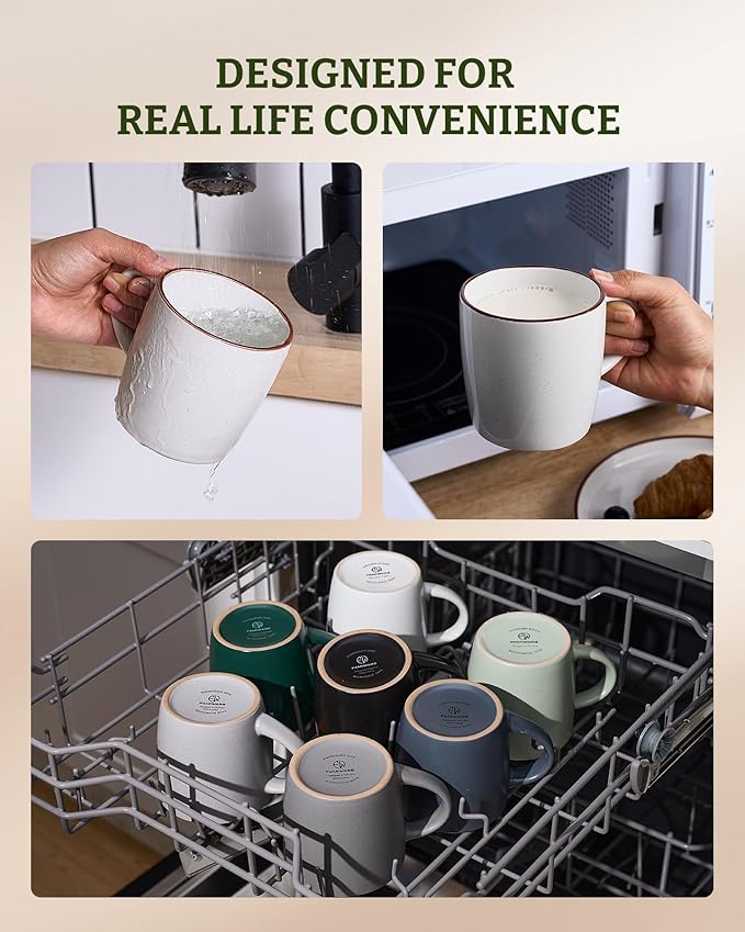 famiware Mercury Coffee Mugs 13 oz, Coffee Mugs Set of 4 with Handle, Cups for Latte, Hot Tea, Cappuccino, Mocha, Cocoa, White