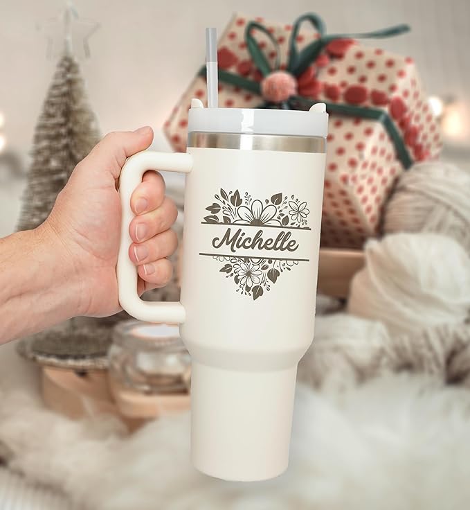 Ships Next Day, Personalized Tumblers 40 Oz with Names, Custom Stainless Steel Tumbler and Travel Coffee Mug with Lid and Straw, Lid and Straw Engraved Cups for Gifts or Everyday Use by Foma Family