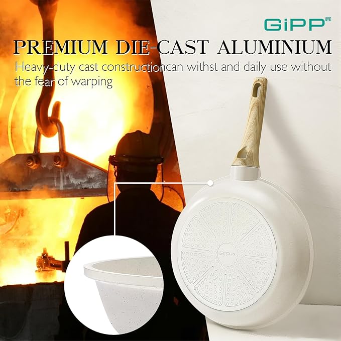 GiPP 21Psc Pots and Pans Set Non Stick White Granite Kitchen Cookware Sets Nonstick Induction Cookware Non-toxic Cooking Pan Set with Silicone Utensils, PFOS and PFOA Free