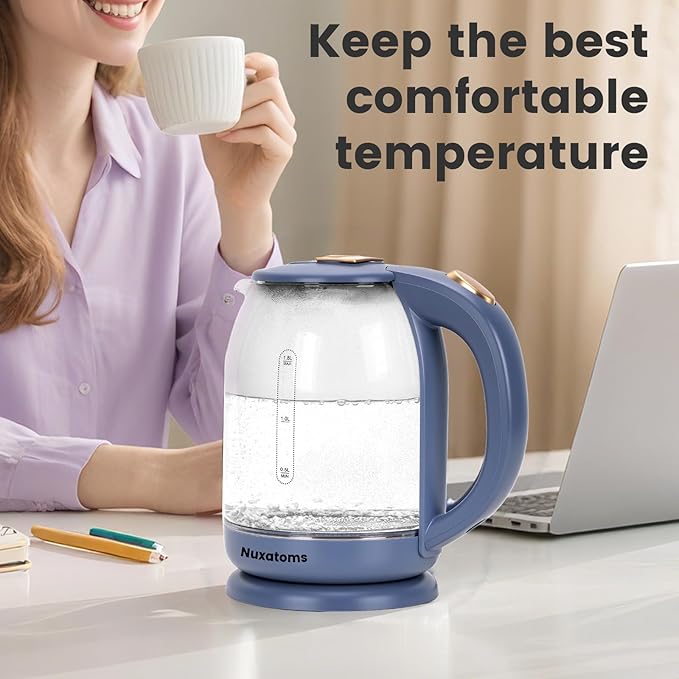 Household Electric Kettle, All 304 Stainless steel and No Plastic Contact, Automatic Shut-off,Borosilicate glass Visual Boiling, 2.0L Water Boiler & Tea Kettle Perfect For Tea & Coffee