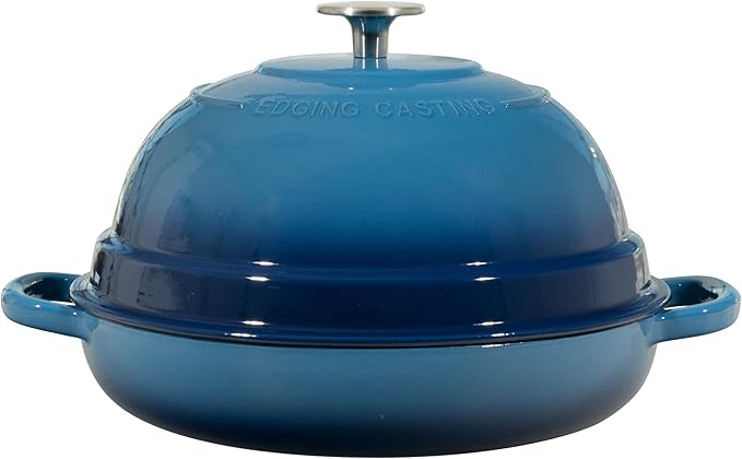 Enameled Cast Iron Dutch Oven Pot with Lid, Round Bread Oven for Homemade Sourdough Bread Baking, 6 Quart, Lake Blue