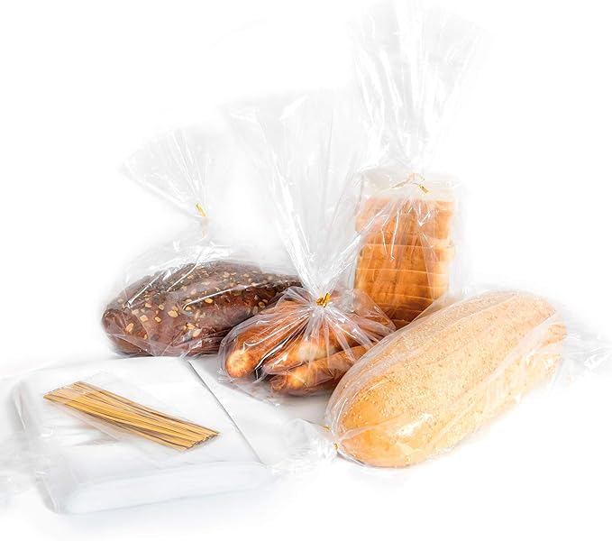 Reusable Bread Bags with Ties - 50 Clear Bags and 50 Ties, Adjustable for Homemade Bread and Bakery Loaf