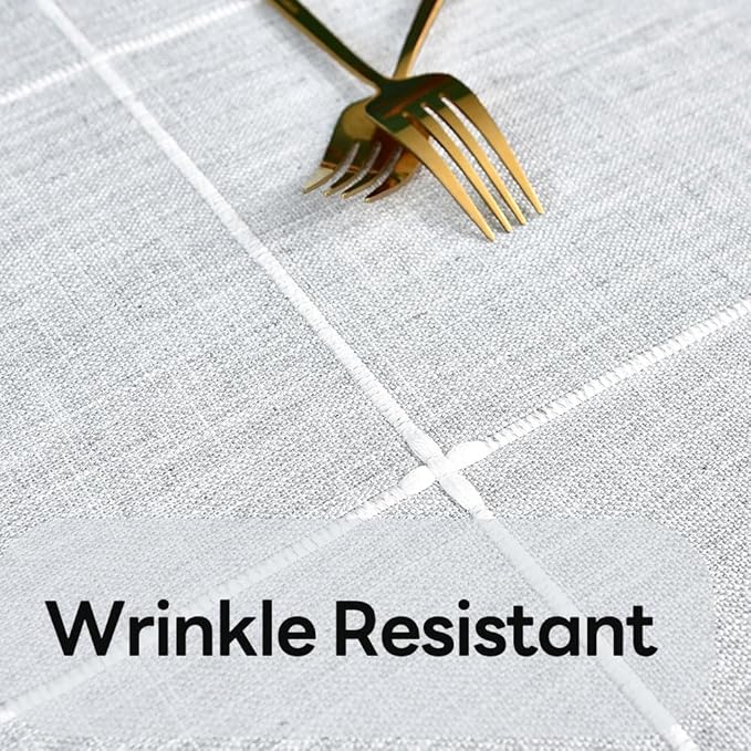Farmhouse Table Cloth for Rectangle Tables Gray Plaid Boho Tablecloth Heavy Duty Cotton Linen Blend Washable & Wrinkle Resistant Rustic Table Cover for Outdoor Kitchen Dining (52x86 Inch)