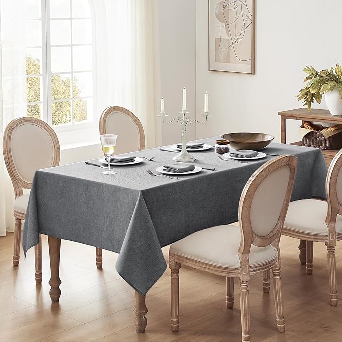 Softalker Dark GreyTablecloths Rectangle 70x52 Inch Linen Textured Outdoor Table Cloth Stain and Wrinkle Resistant Table Cover for Spring,Easter,Summer,Party,Garden,Coffee Modern Decor Small Tabletop