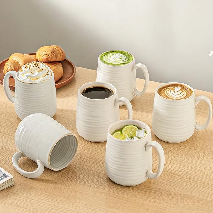 Coffee Mugs, Ceramic Mug Sets for Dad and Mom as Gifts, 15oz Coffee Cups for Latte Milk Cappuccino Cocoa Tea Mocha, Dishwasher and Microwave Safe, Set of 6, Arctic White