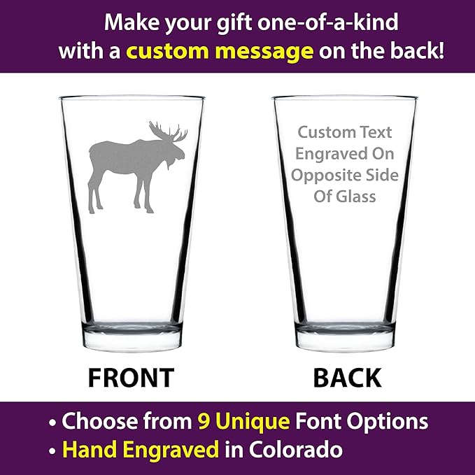 Custom Moose - 16 oz Pint Glass for Beer - Cabin Themed Gifts or Rustic Decor for Men and Women - Fun Drinking or Party Glasses