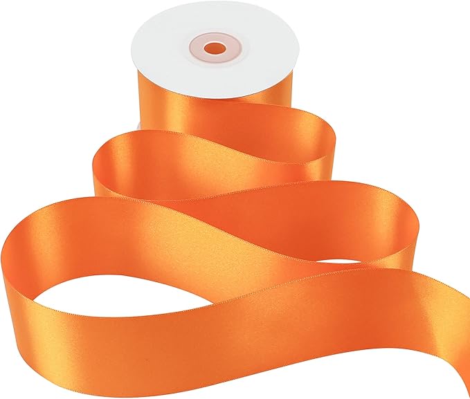 MEEDEE Orange Satin Ribbon - 25 Yards Neon Tangerine, Double Faced Satin for Christmas, Thanksgiving, Halloween, Weddings, Flower Bouquets