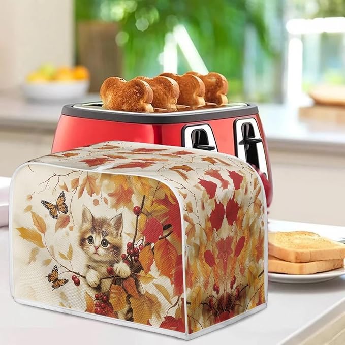 Doojoayie Cute Cat Toaster Cover 4 Slice Toaster Dust Cover Oven Dustproof & Washable for Kitchen Small Appliance,Kitchen Essentials Fall Decor Thanksgiving Theme