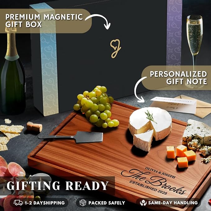 Cutting Board Monogrammed Custom, Engraved Gifts for Couples, Engagement Gifts, Wedding Gift, Bridal Shower Gifts, Personalized Housewarming Gifts, Customized Kitchen Gifts, Family Gifts