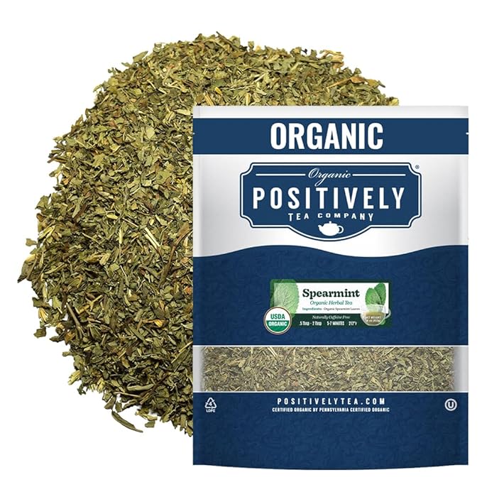 Positively Tea Company, Organic Spearmint Leaf, Herbal Tea, Loose Leaf, USDA Organic, 1 Pound Bag