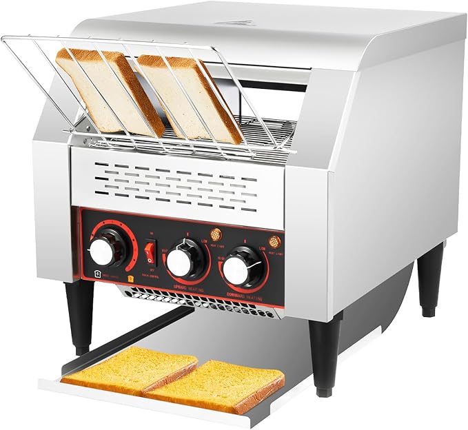 Commercial Conveyor Toaster 300 Slices/Hour, 2200W Heavy Duty Stainless Steel Toaster Oven w/Three-ring Heating Tubes, for Bagel Bread Croissant Bakery Restaurant Cafe