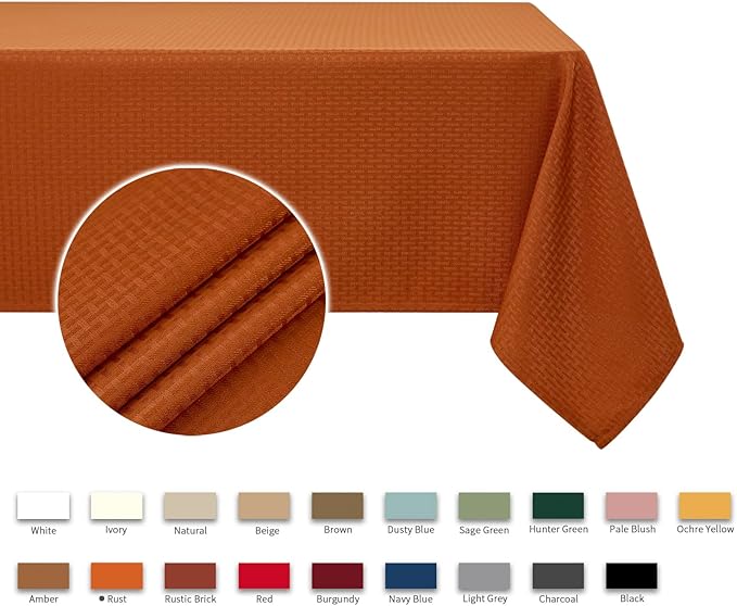 maxmill Weaved Texture Rectangular Tablecloth Water Resistance Antiwrinkle Spillproof Soft Fall Table Cloth for Dining Room, Thanksgiving Parties and Halloween Holiday Dinners, 60 x 108 Inch, Rust