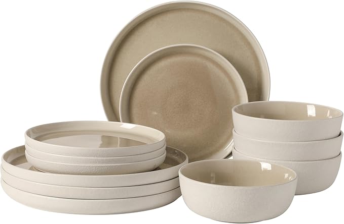 Gibson Elite Tahoe Sunset 12-Piece Reactive Stoneware Dinnerware Set – Matte Exterior & Shiny Interior Plates and Bowls, Durable Everyday Dish Set, Microwave & Dishwasher Safe - Blue