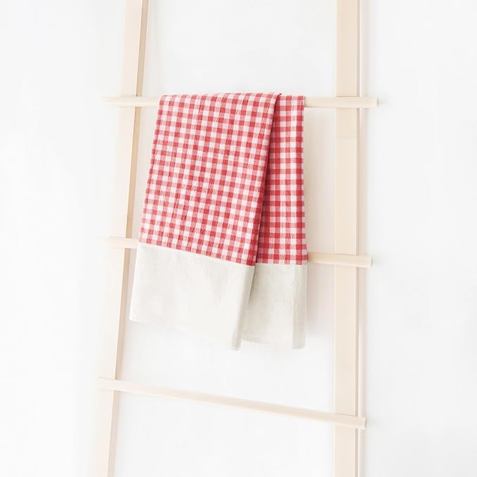 MONDAY MOOSE Gingham Checkered Farmhouse Rustic Picnic Style Decoration Rectangle Natural Stonewashed Cotton Tablecloth for Kitchen, Dining Room, Restaurant (60x120 inch, Red/White)