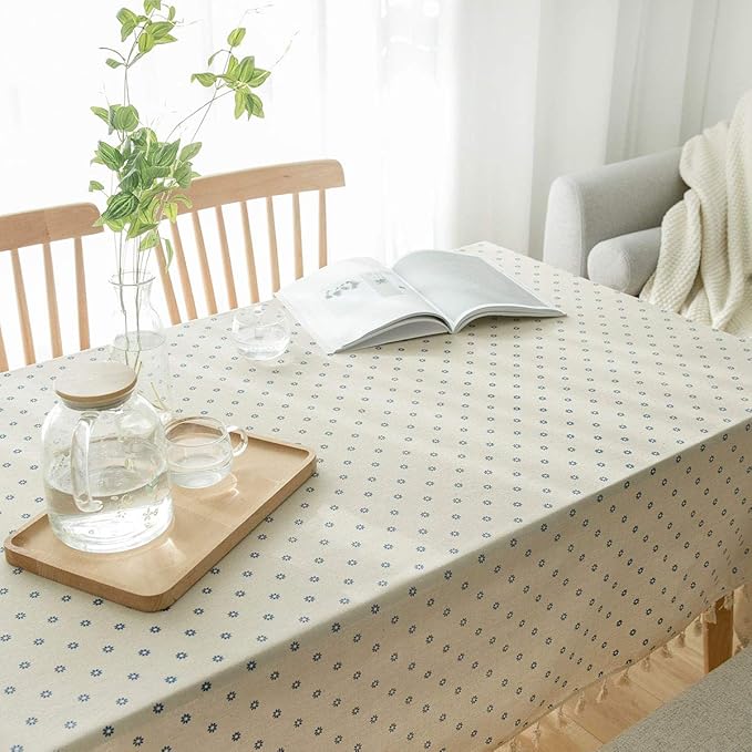Rectangular Tablecloth Daisy Print Small Fresh Pastoral Tablecloth Tablecloth Tassel Lace Suitable for Restaurant Camping(140 * 260cm)