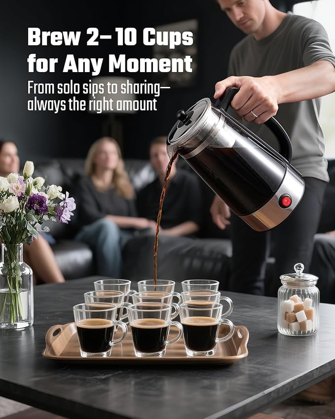 Percolator Coffee Pot Electric Coffee Maker, Brews 2–10 Cups, Auto Keep Warm, Stainless Steel Basket, Borosilicate Glass, Easy-Pour Spout, Cool-Touch Handle