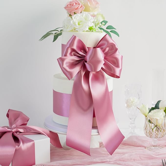 MEEDEE Mauve Satin 3 Inch Ribbon Lux Double Faced Satin Ribbon by 10 Yards Pink Silk Ribbons Rosy Mauve Wide Ribbons for Crafts, Christmas Tree Decoration, Flower Bouquet, Weddings
