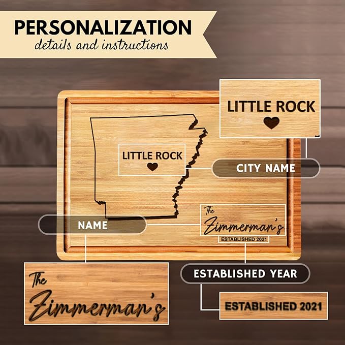 Arkansas Shaped Cutting Board, Wooden States Arkansas Map Gift, Destination Gifts for Host Family, Bammboo Personalized Moving Away Gifts