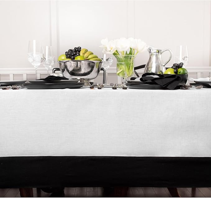 Solino Home Linen Tablecloth 60 x 90 Inch - 100% Pure Linen Black and White Tablecloth for Rectangle Tables - Contempo, Machine Washable Table Cloth for Winter, Spring, Easter