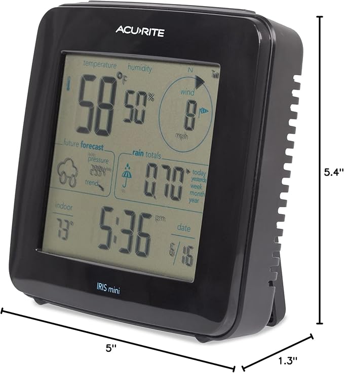 AcuRite Iris Weather Station with Mini Wireless Display for Temperature, Humidity, Wind Speed, Wind Direction, Historic Rainfall Totals, and Hyperlocal Forecast with Built-in Barometer (01122M)