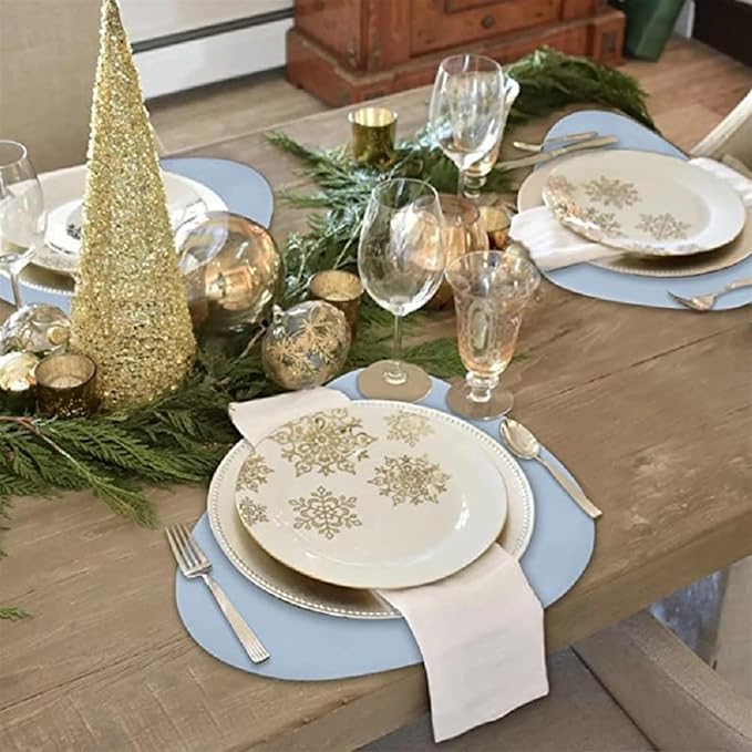 Waterproof & Oil-Proof PU Leather Table Mat Set - Non-Slip & Heat-Insulation Pad with One Coaster Ideal for Table Decor(Circle Water Blue)