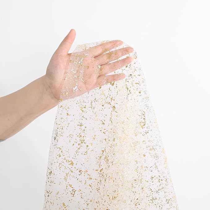 Artoid Mode Beige Gold Gauze Table Runner 59x120 Inch 10FT, Glitter Metallic Foil Sheer Dining Wedding Anniversary Holiday Birthday Table Decor for Home Party