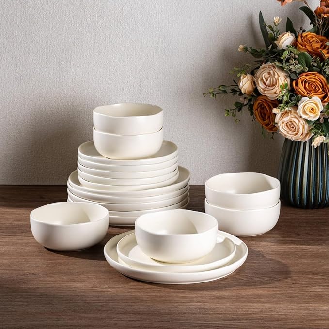 AmorArc Ceramic Dinnerware Sets, Wavy Rim Stoneware Plates and Bowls Sets,Dishwasher & Microwave & Oven Safe Dishes set, Service for 4 (12pc)