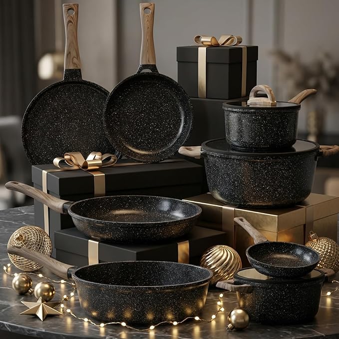 Ceramic Cookware Set 22-Piece Nonstick Pots and Pans Set Non Stick Kitchen Cooking Sets Stockpot Saucepan Frying Pans