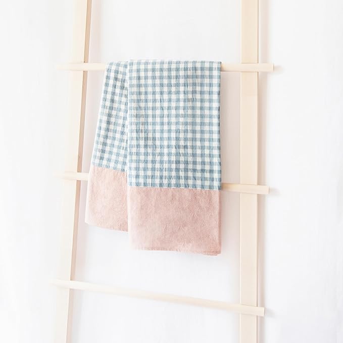 MONDAY MOOSE Gingham Checkered Farmhouse Rustic Picnic Style Decoration Rectangle Natural Stonewashed Cotton Tablecloth for Kitchen, Dining Room, Restaurant (60x86 inch, Blue/Clay)