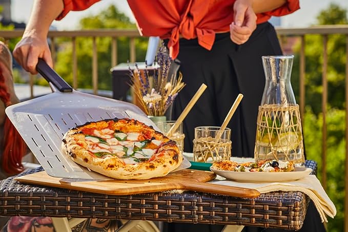 ooni 14” Perforated Pizza Peel – Long Handle Perforated Aluminium Pizza Paddle – Lightweight Pizza Turning Peel Outdoor Pizza Oven Accessories