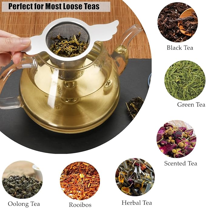 Tea Infusers Strainers Basket with Lid/Drip Tray for Loose Leaf Tea, Ultra Fine Mesh Tea Steeper 304 Stainless Steel Tea Filter with Big Capacity＆Two Extended Arms, Fit Cup Mug Teapot Kettle