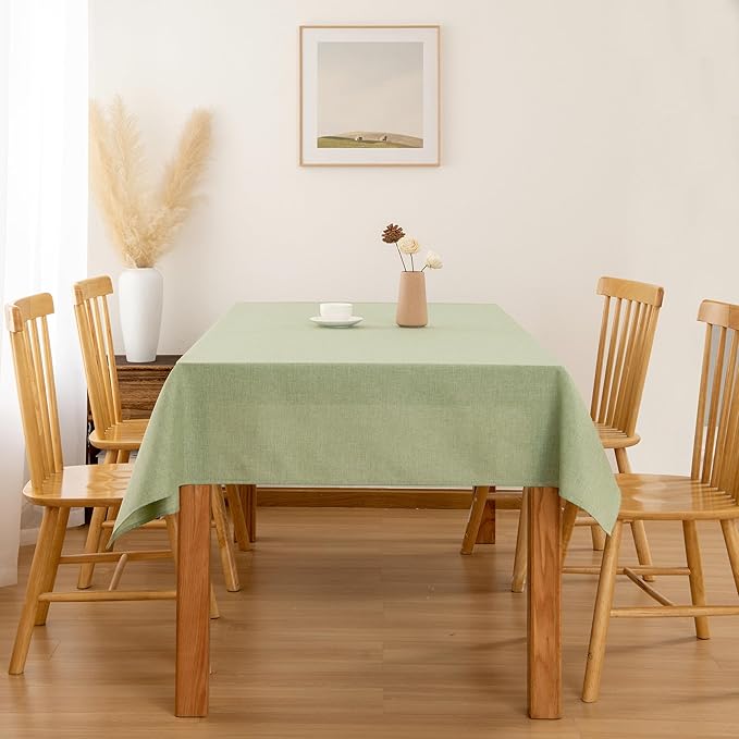 Hiasan 2 Pack Faux Linen Rectangle Tablecloth - Wrinkle and Stain Resistant Washable Table Cloth for Kitchen Dining Room Holiday Table Cover for Party Dinner, Green, 90 x 132 Inch