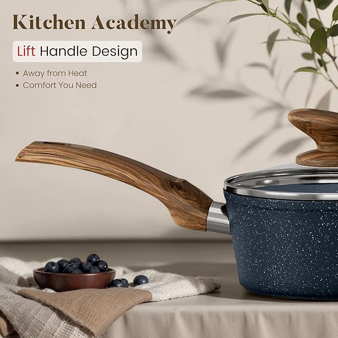 Kitchen Academy Pots and Pans Set Non Stick - 12 Piece Induction Kitchen Cookware Sets, Blue Granite Nonstick Cooking Pans Set