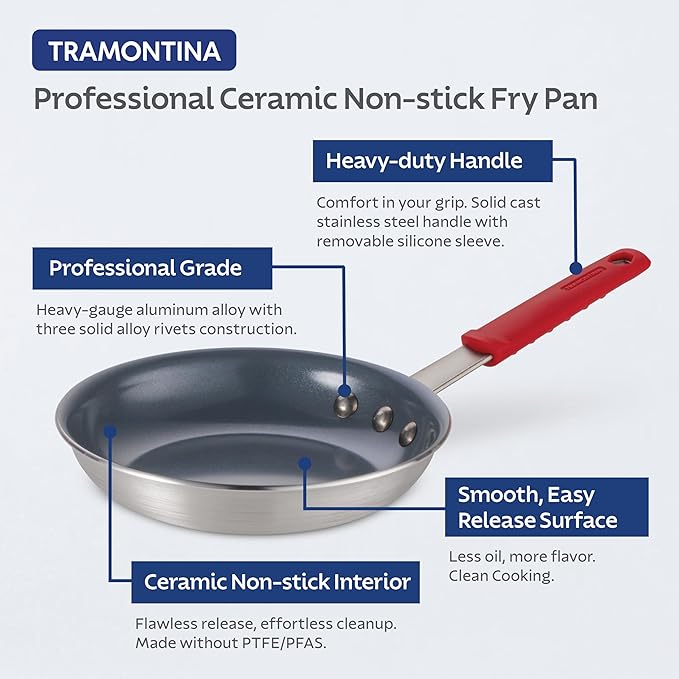 Tramontina Professional 10-Inch Ceramic Non Stick Frying Pan, Heavy-Gauge Aluminum Skillet with Ceramic Nonstick Coating, Dishwasher and Oven Safe, Gray