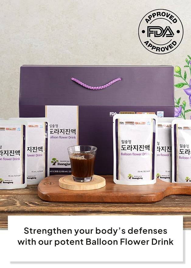 Korean Food ILSONGJUNG 100% Pure Balloon Flower Root Juice – Traditional Korean Herbal Drink, No Added Sugar, Naturally Sourced Wellness Beverage, 2.37 FL OZ (70ml) x 30 Pack, Made in Korea, 도라지즙, 도라지 진액
