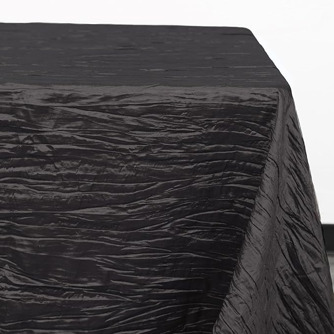 YOUR CHAIR COVERS - 90 x 156 inch Rectangular Crinkle Taffeta Tablecloth - Black, Rectangle Table Linens for 8 ft Rectangular Tables, Wedding Crushed Table Cloth