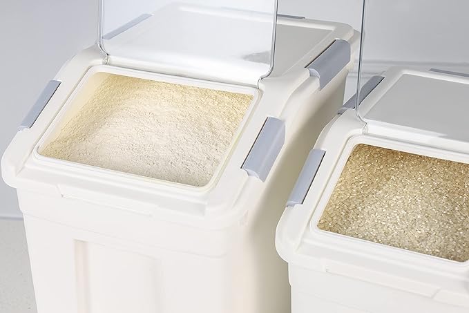 EonTone Pack-4 Ingredient Storage Bins (25 L Pack-2) (15 L Pack-2) with Wheels Seal Locking Lid PP