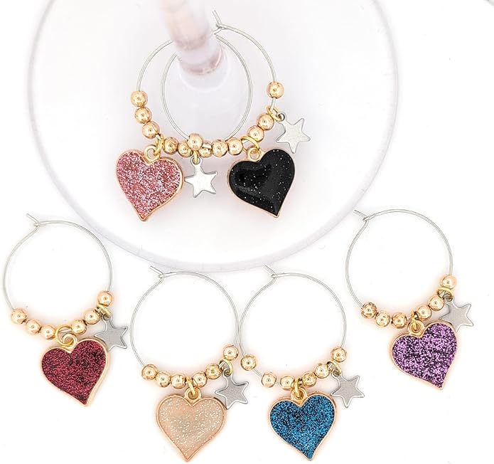 Pixie Easter Wine Charms, Gifts, Wine Charms for All Holidays and Occasions, Heart Glass Tag Identifies, Party Supplies and Party Favors - 6 piece set