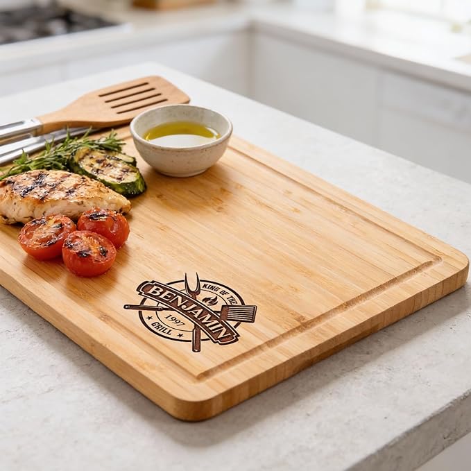 USA Made Personalized Cutting Board - Men Customized Gifts for Fathers Day, Birthday, Anniversary - BBQ, Grill Accessories - Dad, Husband, Brother, Boyfriend, Papa - Custom Unique Mens Gifts for Him