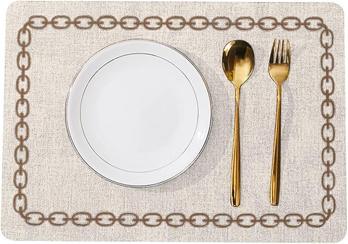 Set of 1/4/6 Square Placemats Waterproof Oilproof Wipeable Reversible Faux Leather Table Mats for Kitchen/Dining/Party(Chain S Cream,6pcs)