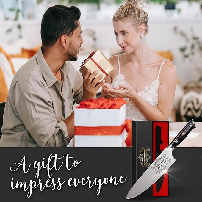1 Year Anniversary Paper Gifts for Boyfriend, 1st Anniversary Present for Men Him Husband, 8 inch Pro German Chef Knife, One Year Kitchen Knife Gift Set, Best First Year Valentines Birthday Him Gifts