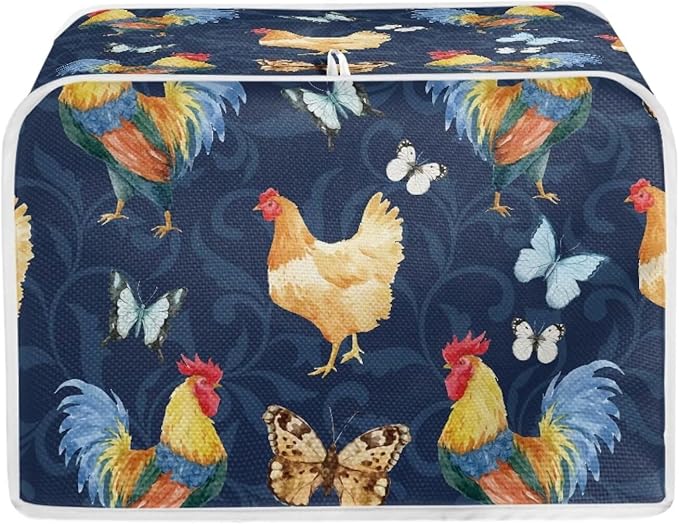 Doojoayie Rooster Print Toaster Covers for Kitchen Quilted 2 Slice Toaster Appliance Dust-proof Cover Small Appliance and Fingerprint Protection