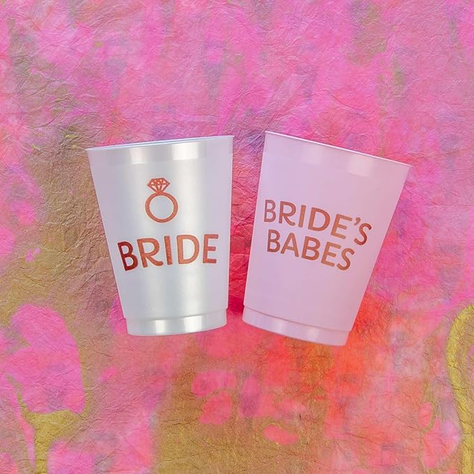 Stag & Hen Bride's Babes Bachelorette Party Cups - 12 Pack, 16 oz Cups | Custom Personalized Drinkware for Classy Pink Simple Theme Bridal Shower, Engagement Party | Bridesmaids Gifts, Favors, Decor