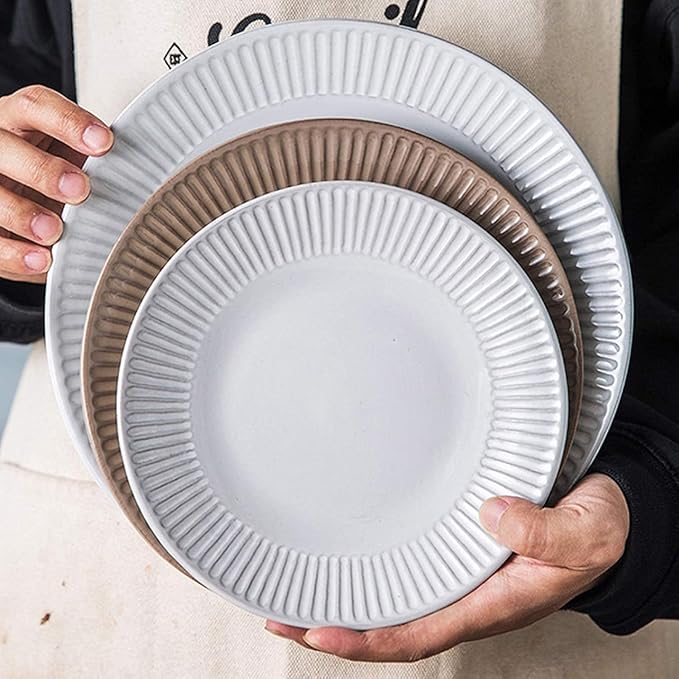 DARZYS Dinnerware Set, Plates and Bowls Sets, Porcelain Dinnerware Sets, Cereals Bowls and Steak Plates Sets | 34 Pieces Vintage Two-Color Ceramics