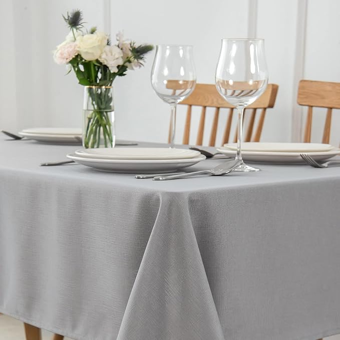 maxmill Square Tablecloth Slubby Texture Stain Resistant Waterproof Wrinkle Resistant Washable Soft Table Cloth, Decorative Fabric Table Cover for Dining Room Dinner Party, 52 x 52 Inch, Light Grey