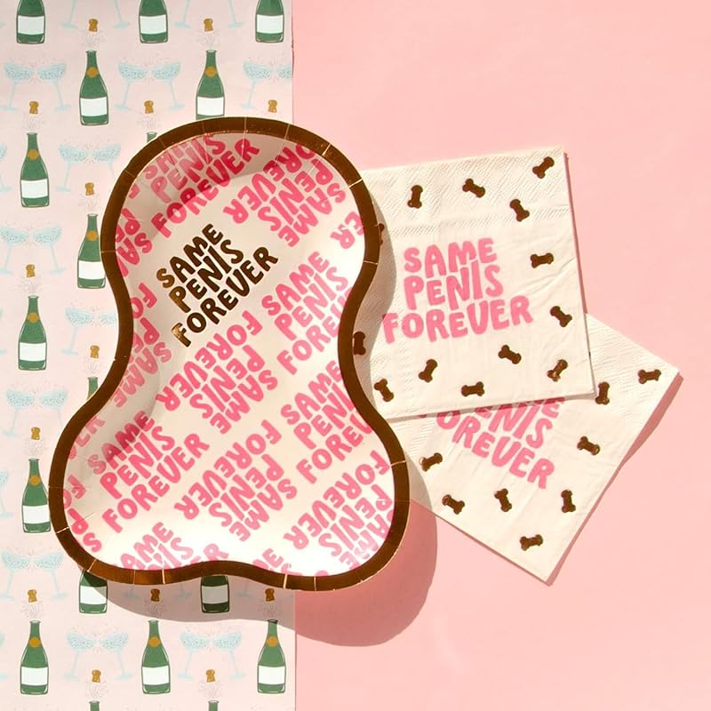 Stag & Hen Bachelorette Party Paper Plates | 12 Pack, Disposable Penis-Shaped Plates | Same Penis Forever Funny, Naughty Tableware | Last Pickle, Same Weiner Bridesmaids Gifts, Favors, Decor