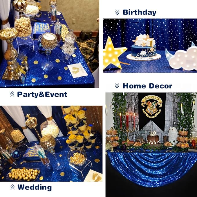 Eternal Beauty Navy Blue Tablecloth, 90x132 Inch Sequin Rectangle Table Cover for Cake Dessert Exhibition Party Birthday Events