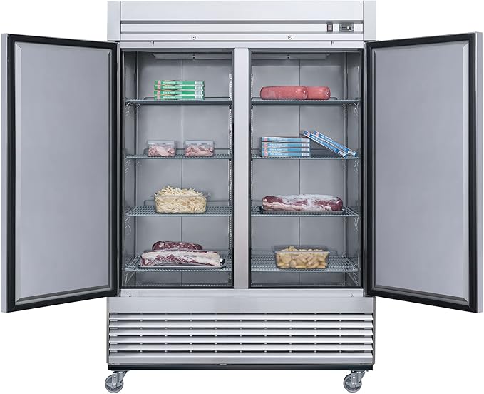 54" W Commercial Reach-in Freezer, ETL Upright 2 doors Auto-Defrost, 49 cu. ft. Bottom Mounted, stainless steel for Restaurant Kitchen Home Bar Shop -8°F